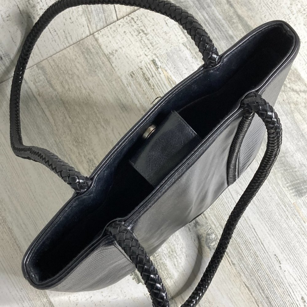 Kaela Womens Black Braided Leather Croc Tote Bag - Picture 4 of 8